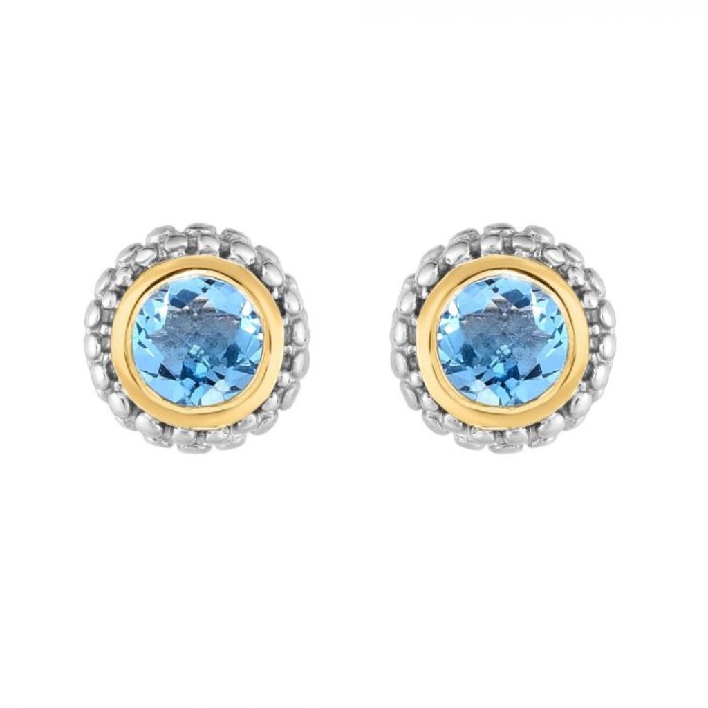 Sterling Silver 18k Gold Popcorn Blue Topaz Stud Earrings 179$
